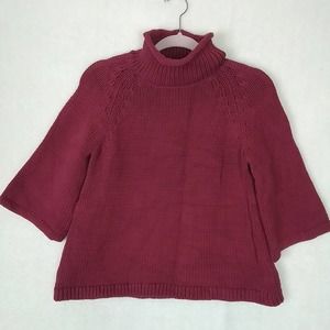 LOFT Chunky‎ Knit Oversized Sweater Size S Fuchsia Cotton Blend 3/4 Sleeve